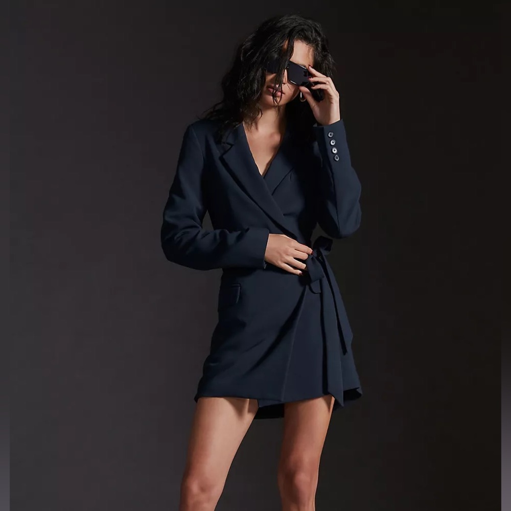 Black Anthropologie Tie-Waist Blazer Mini Dress